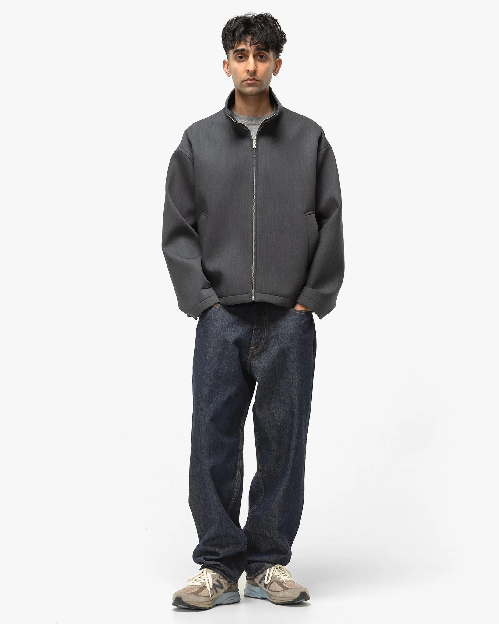 Sponge Wool Twill Zip Blouson Top Charcoal