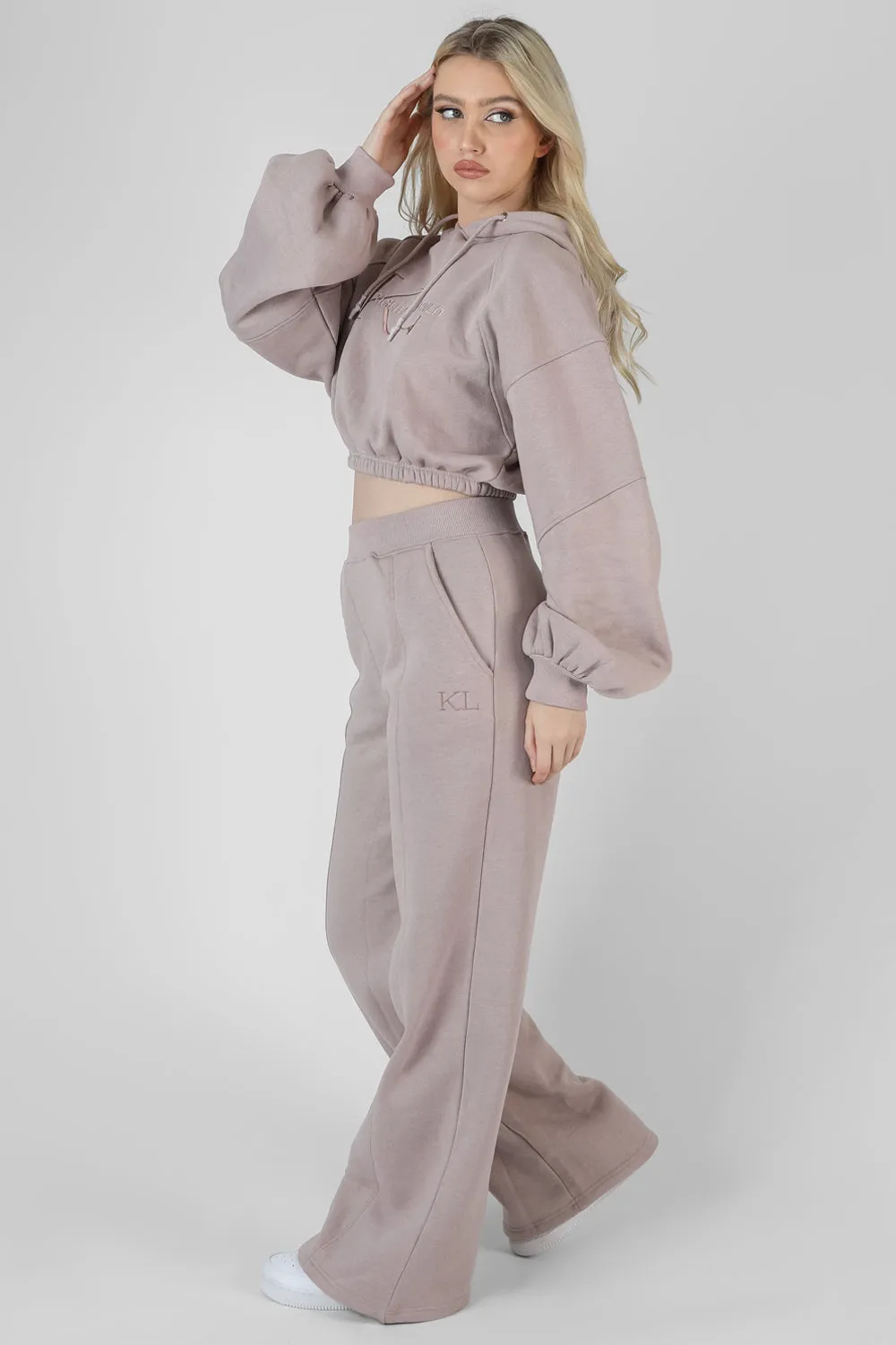 Tonal Embroidery Wide Leg Joggers Ash