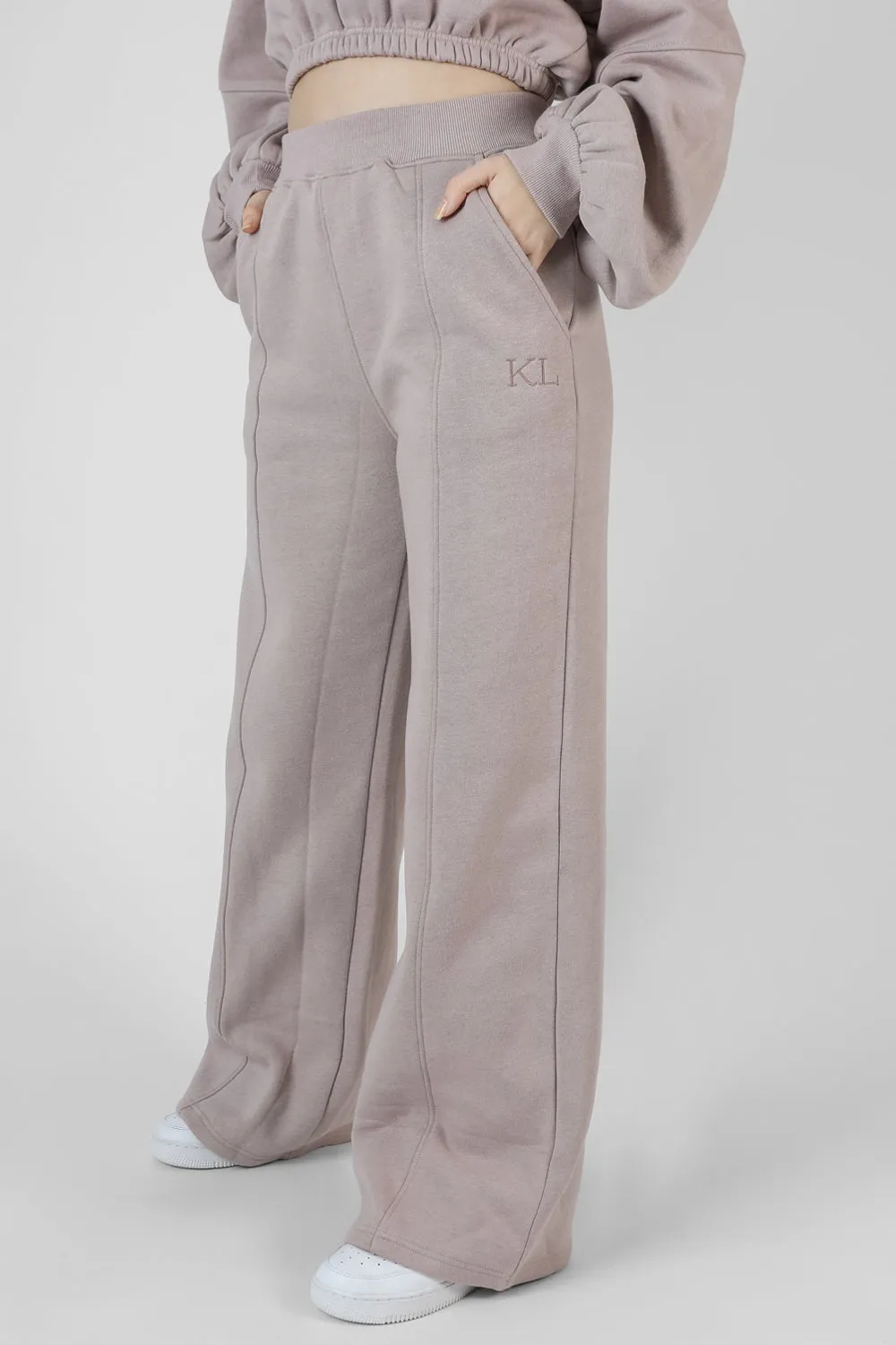 Tonal Embroidery Wide Leg Joggers Ash