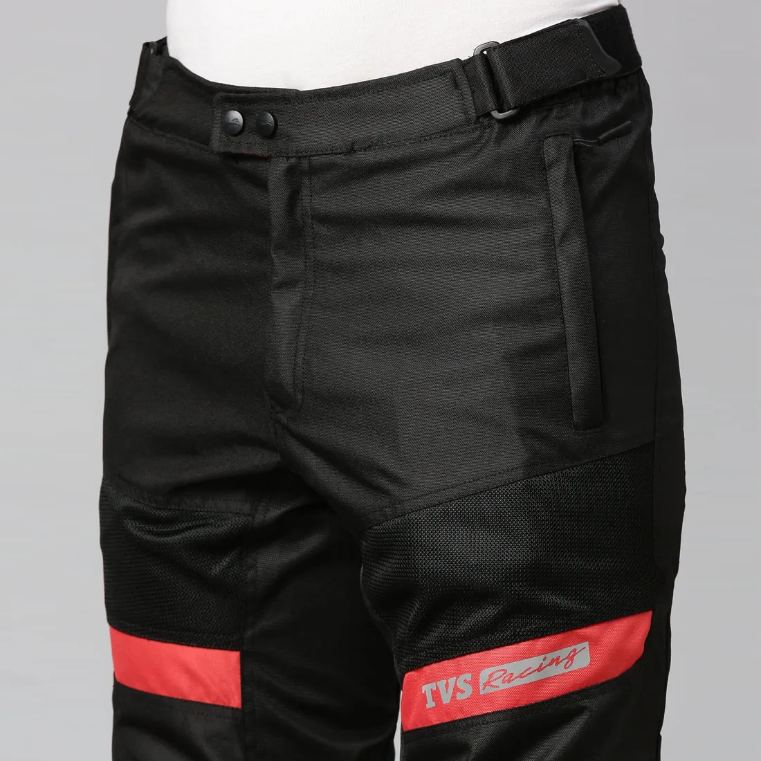 TVS Racing Riding Pant for Men: Pant for Men Biker with CE Level-2 Knee Armor, High-Abrasion Resistance, Day-Night Reflective Safety, Adjustable Comfort Fit, and Mesh for Ventilation (Black/Red-M)