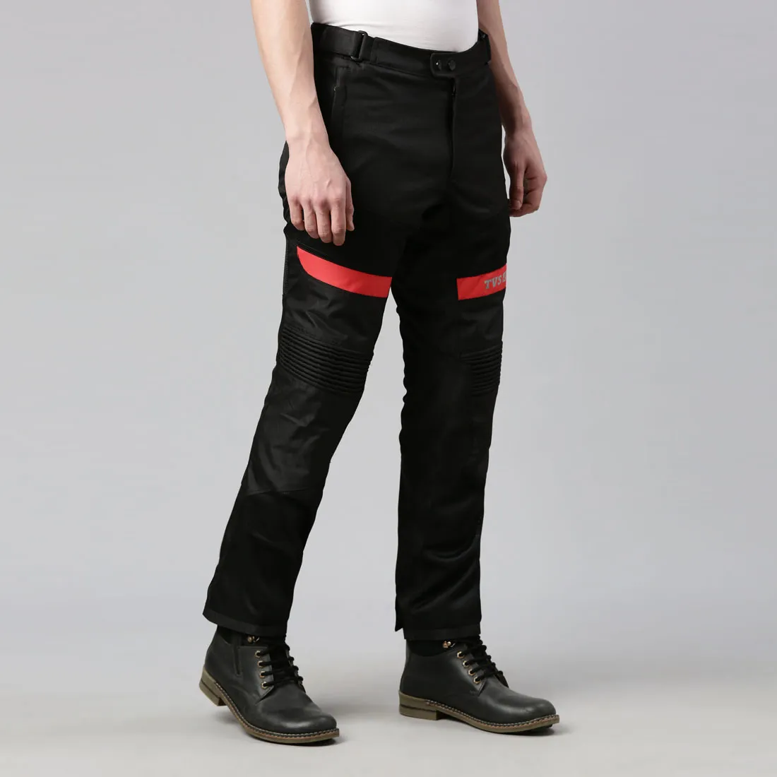 TVS Racing Riding Pant for Men: Pant for Men Biker with CE Level-2 Knee Armor, High-Abrasion Resistance, Day-Night Reflective Safety, Adjustable Comfort Fit, and Mesh for Ventilation (Black/Red-M)