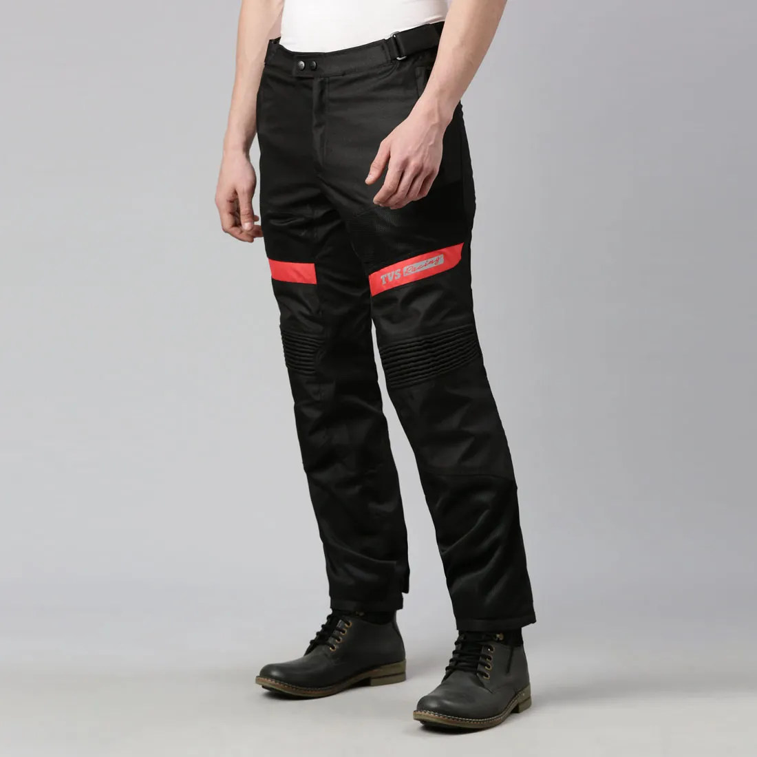 TVS Racing Riding Pant for Men: Pant for Men Biker with CE Level-2 Knee Armor, High-Abrasion Resistance, Day-Night Reflective Safety, Adjustable Comfort Fit, and Mesh for Ventilation (Black/Red-M)